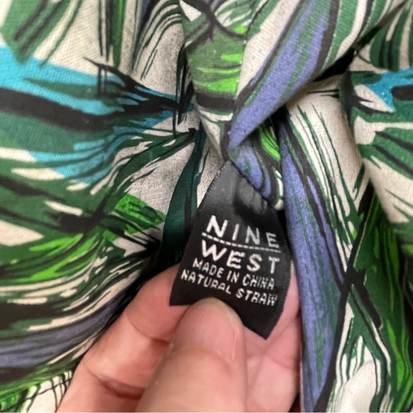 Nine West Artisan Woven Natural Straw Tote Bag with Brown and Green Accents - Picture 10 of 10